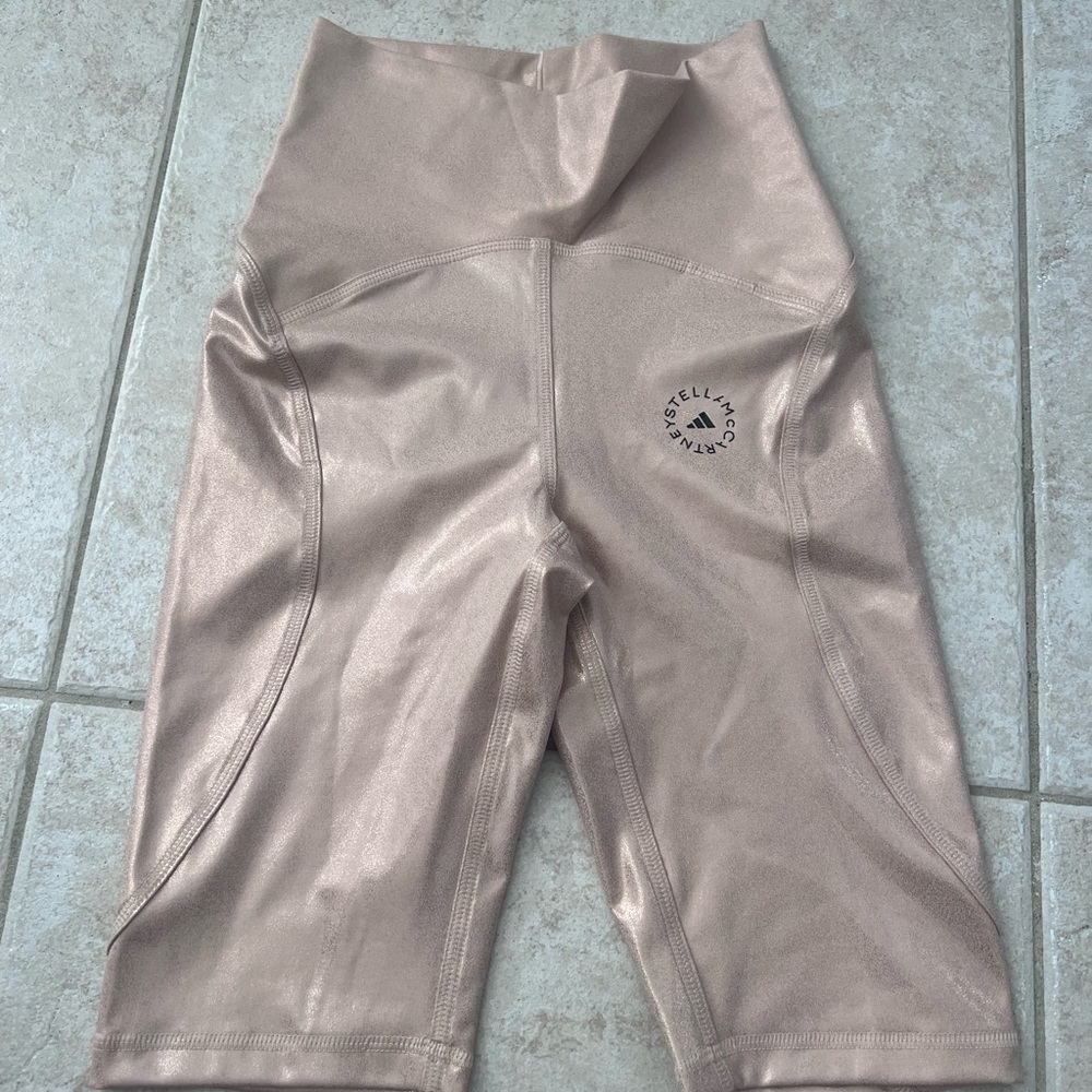 Stella McCartney beige iridescent biker shorts